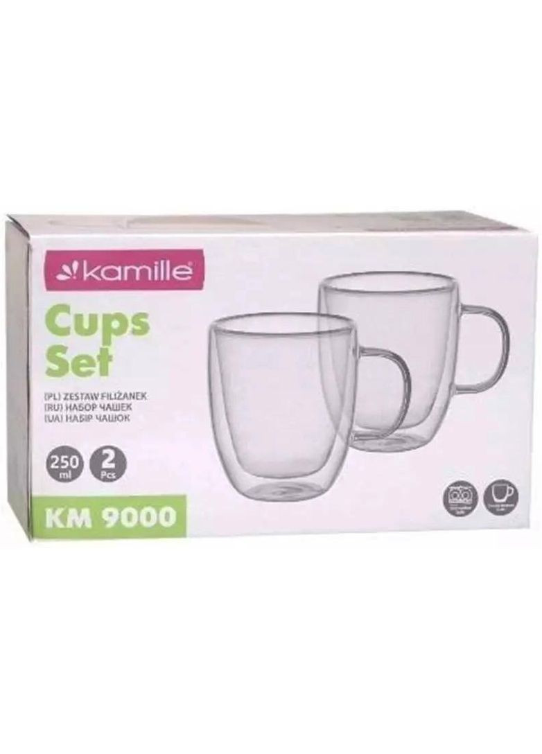 Набор термокружек 250мл стеклянные кружки с двойными стенками для горячих и холодных напитков Kamille (368980024)