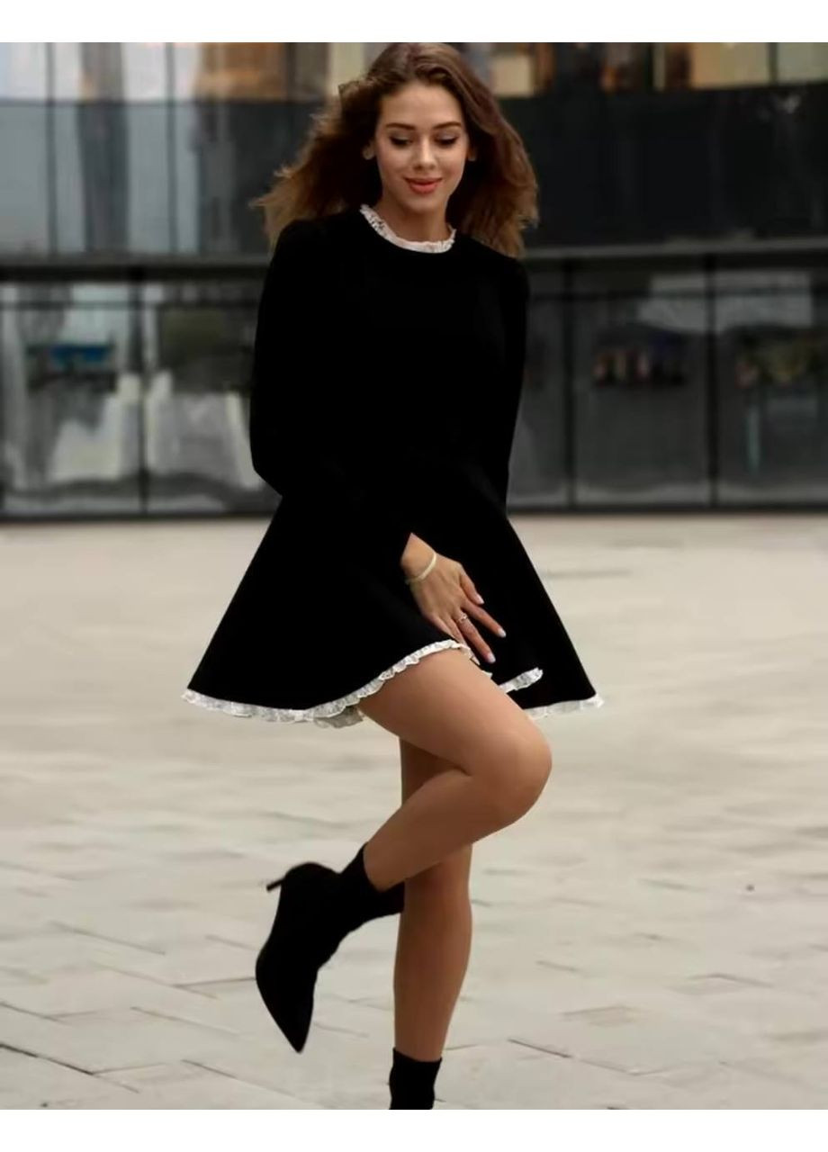 Черное повседневный женское трикотажное платье с пышной юбкой Україна