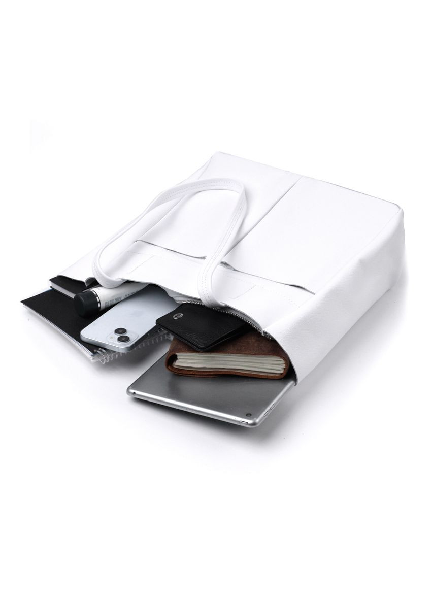 Женская сумка-шоппер из натуральной кожи с одним отделением и карманами белая (sku_22844) No Brand (329853433)