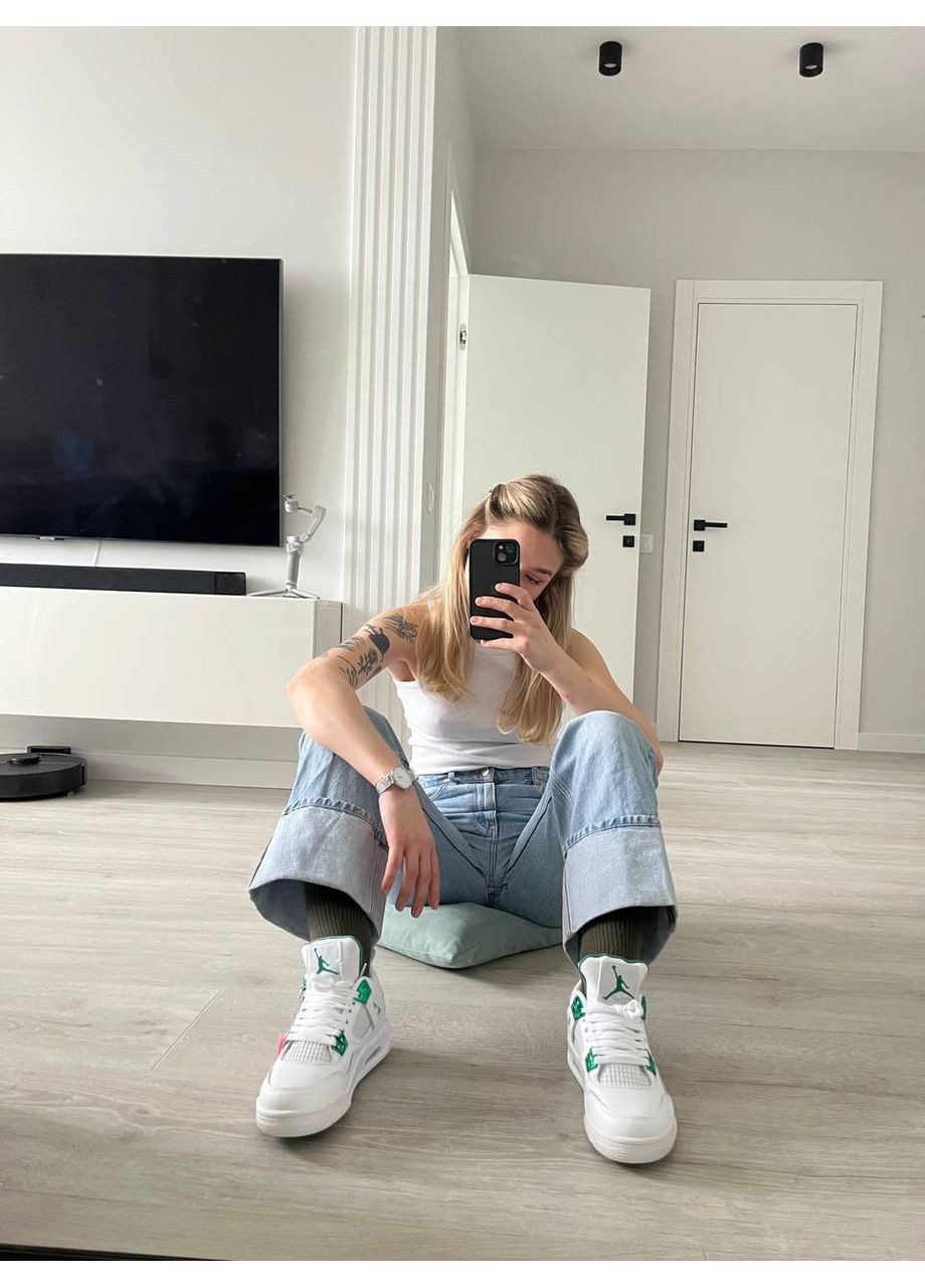 Сірі Осінні кросівки чоловічі nike air jordan retro 4 white green найк аір джордан No Brand