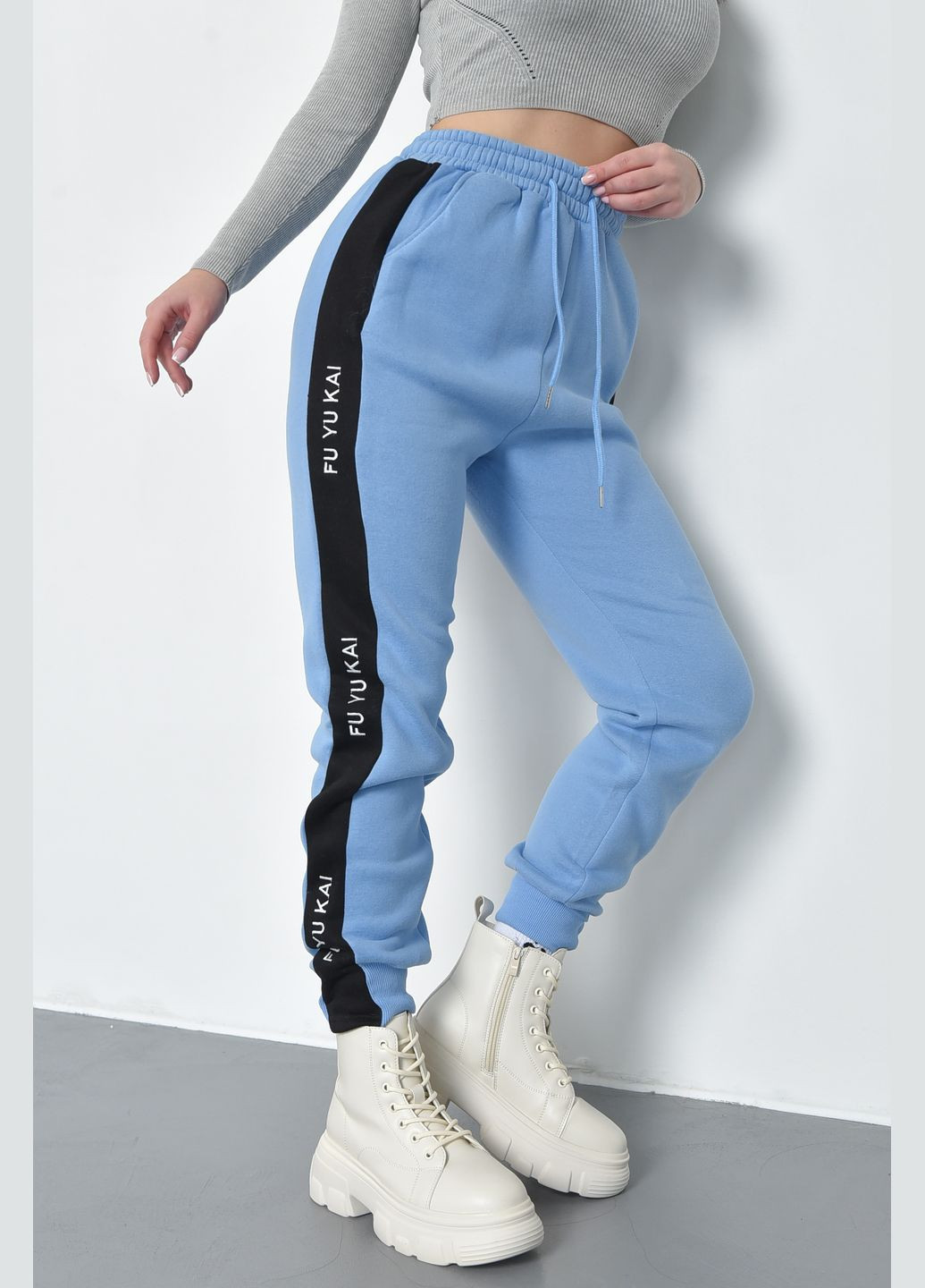 Спортивные штаны женские на флисе голубого цвета Let's Shop (285739871)