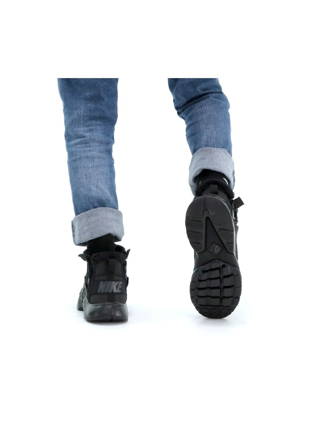 Чорні Зимовий кросівки зимові чоловічі nike huarache x acronym winter mid black fur | найк хуарачі х акронум високі чорні з хутром No Brand