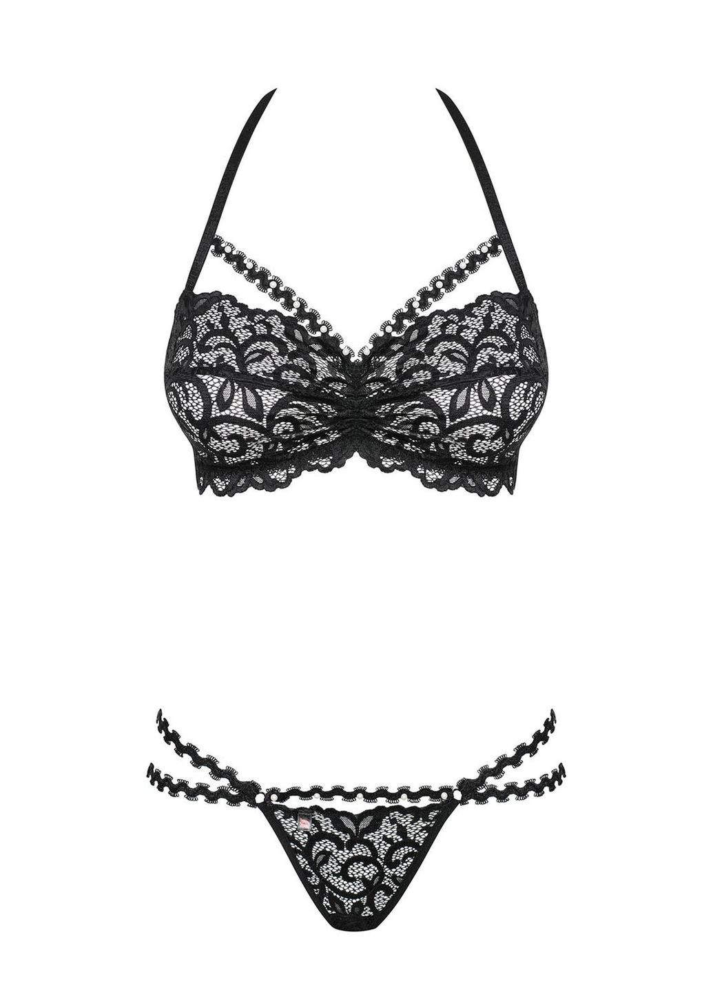 Комплект мережива Joylace з вкрапленнями перлин, чорний, Obsessive (331171259)