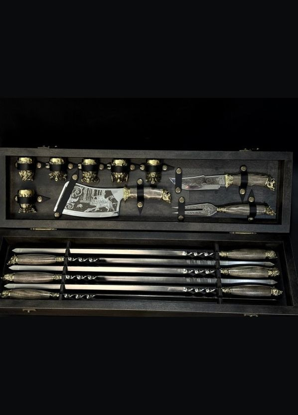 Набор шампуров Люкс Звери Максы в деревянном кейсе 15 предметов 47330170 NB Art (346534231)