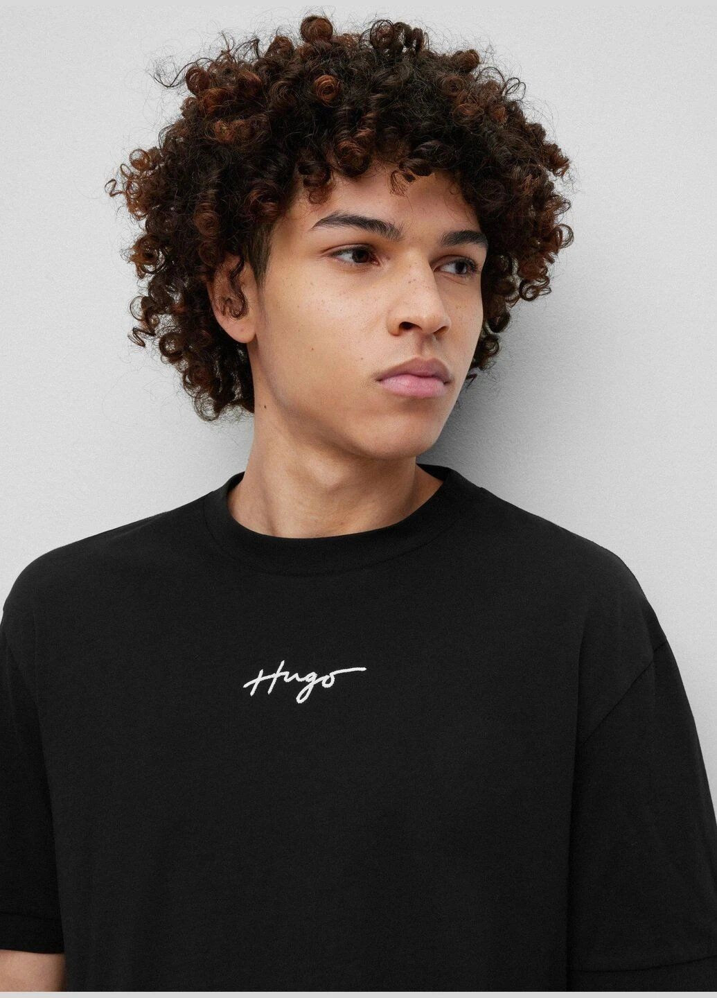 Черная футболка мужская с коротким рукавом Hugo Boss Relaxed-Fit Handwritten Logo