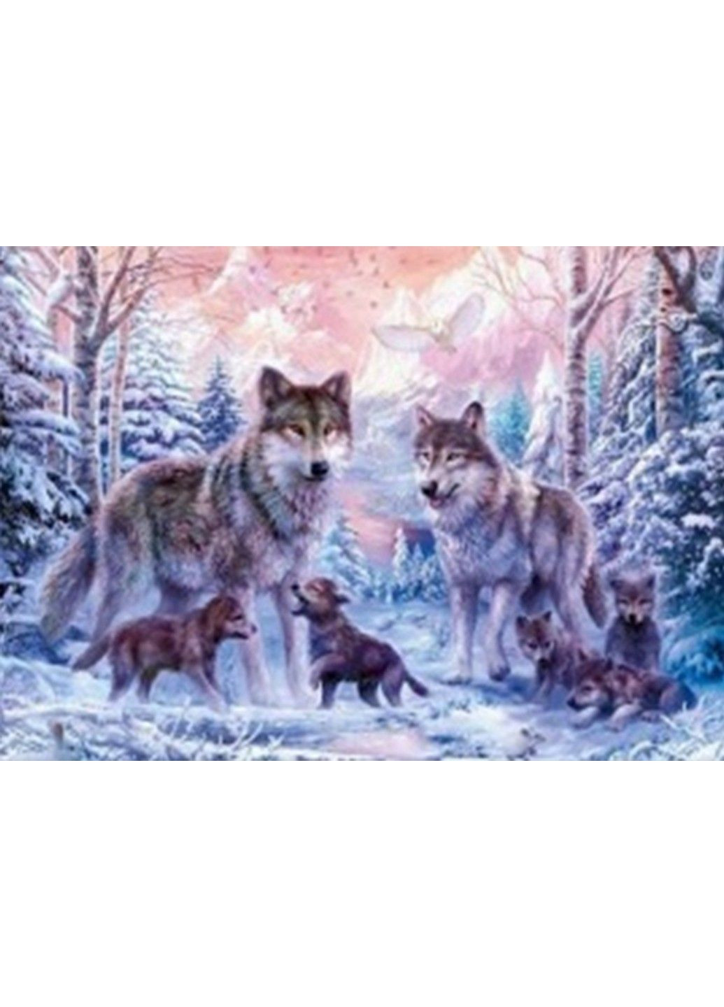 Алмазна мозаїка вишивка Сім'я вовків з вовченятами на підрамнику повна 5d 30х40 см 187063 No Brand (332208322)