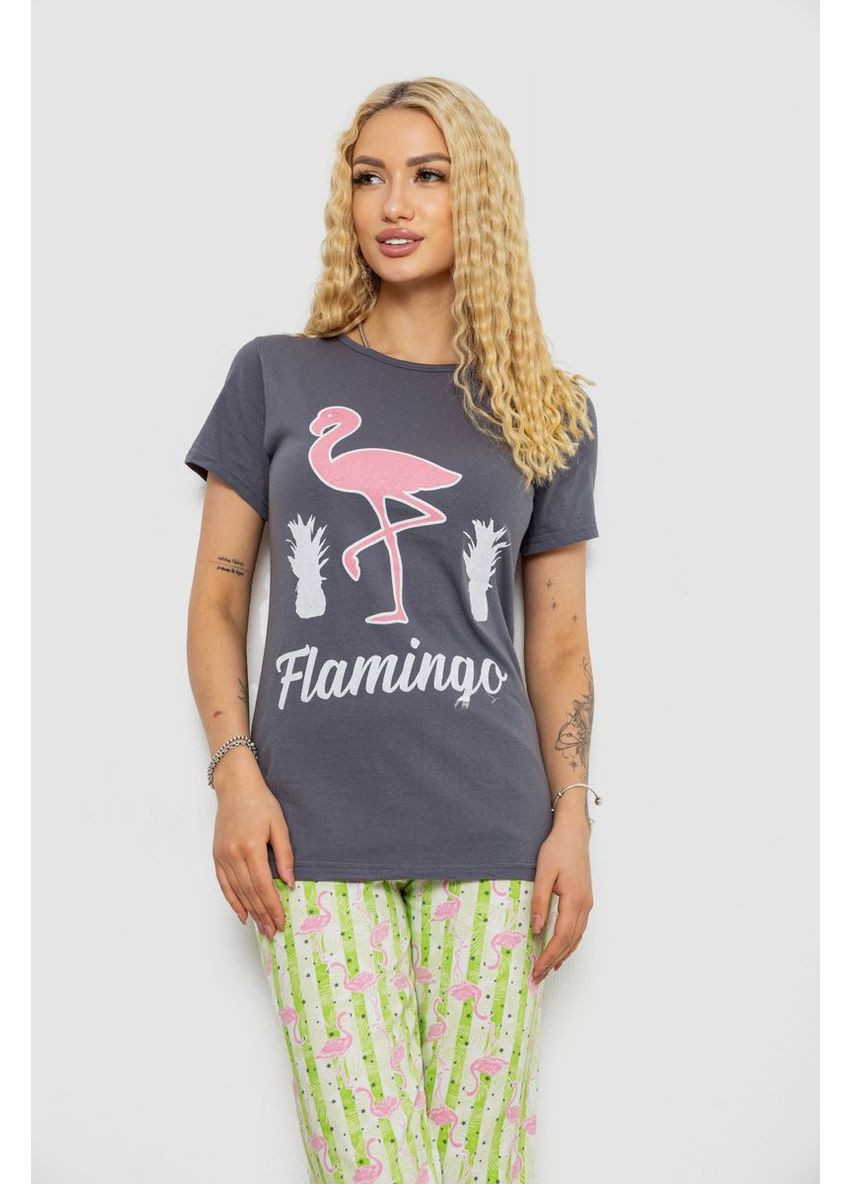 Сіро-зелена всесезон піжама жіноча з принтом,, 243r15897 Polkan