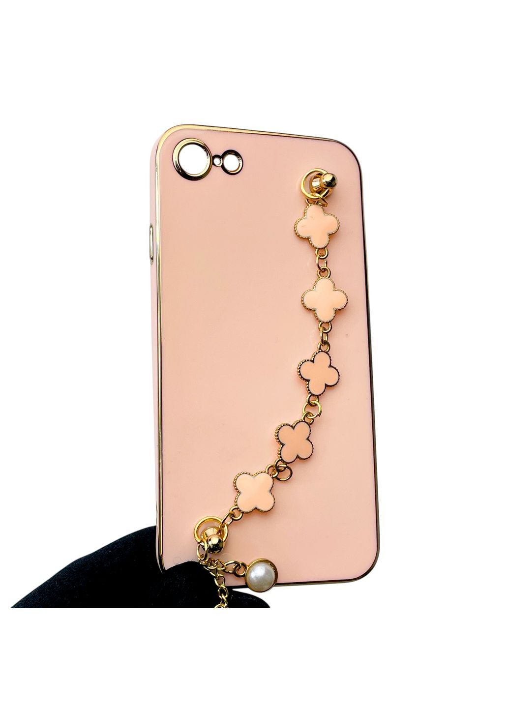 Чехол для телефона iPhone 7 женский с ремешком и украшениями и золотой окантовкой на айфон 7 пудровый gs1 Apple (366231636)