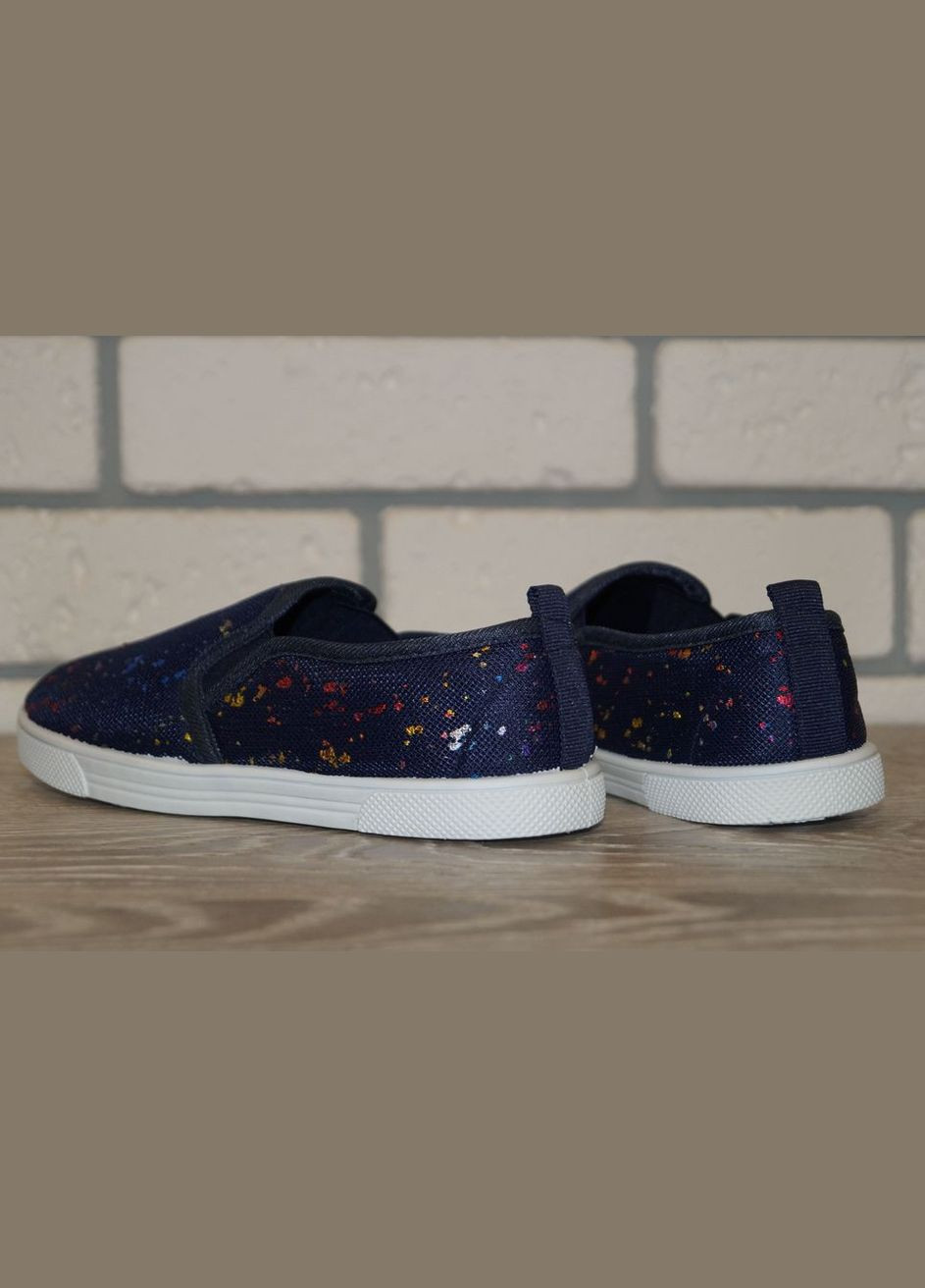 Синие слипоны для девочки синие Blue Rama с логотипом, с белой подошвой