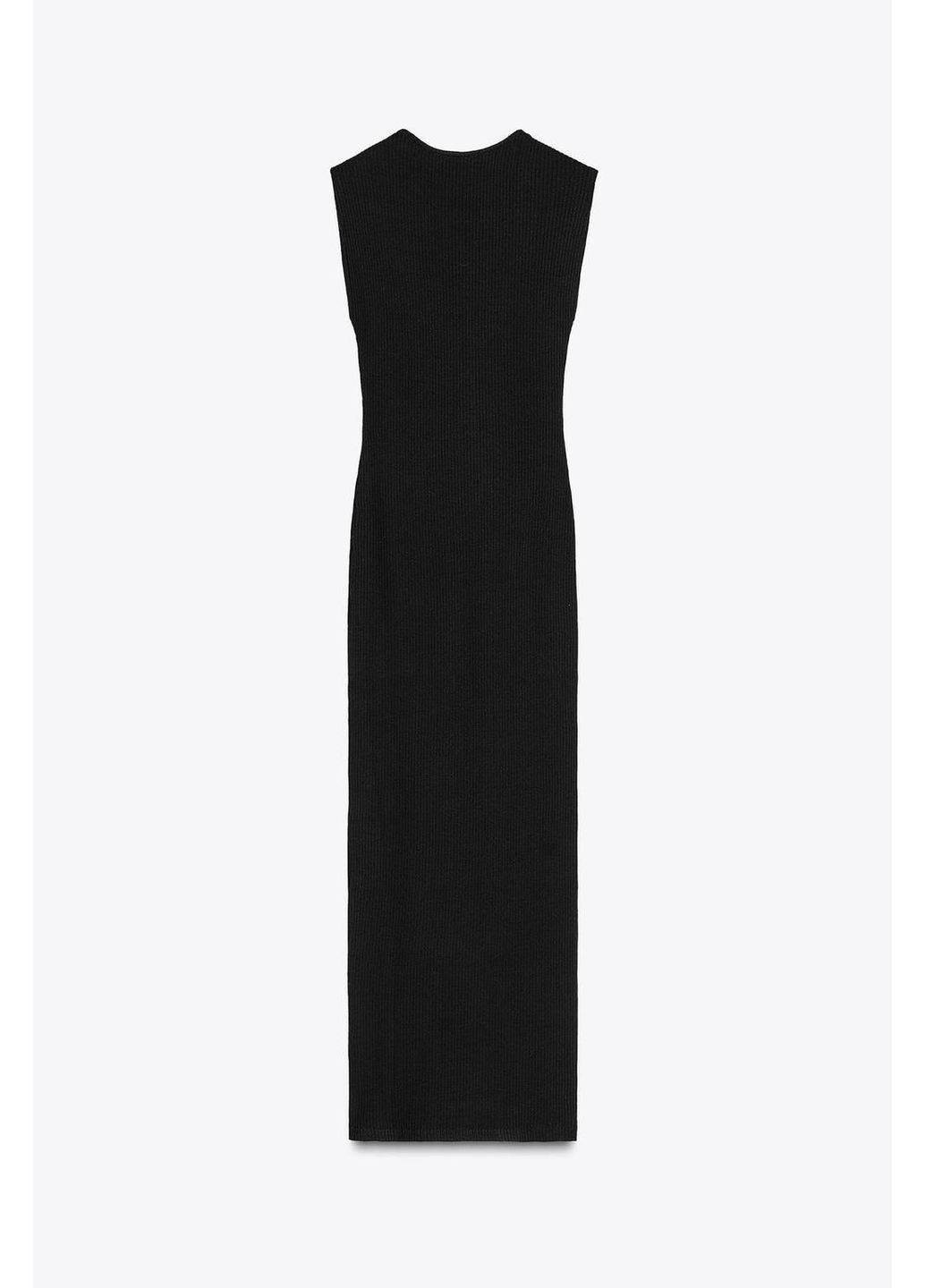 Черное рубчатое платье средней длины с пуговицами Zara