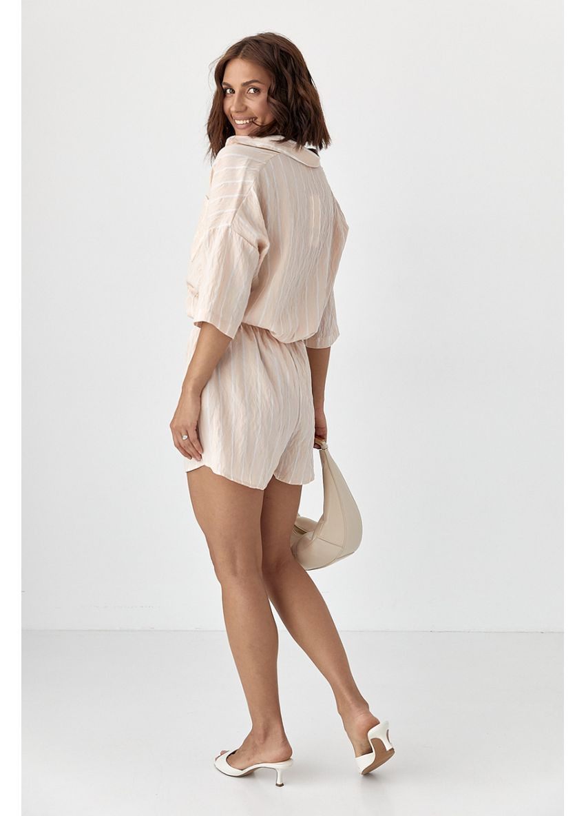 Полосатый свободный костюм с рубашкой и шортами Lurex Костюм-двойка (370377254)