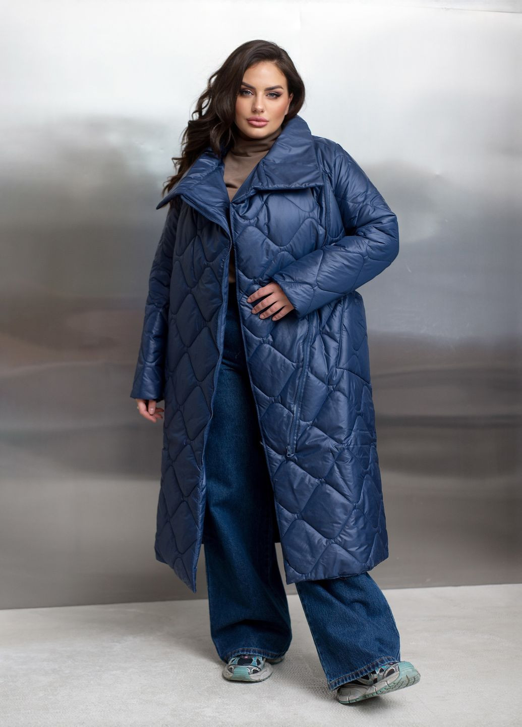 Синяя зимняя куртка-пальто женская зимняя длинная с синтепоном и силиконом куртка-пальто No Brand