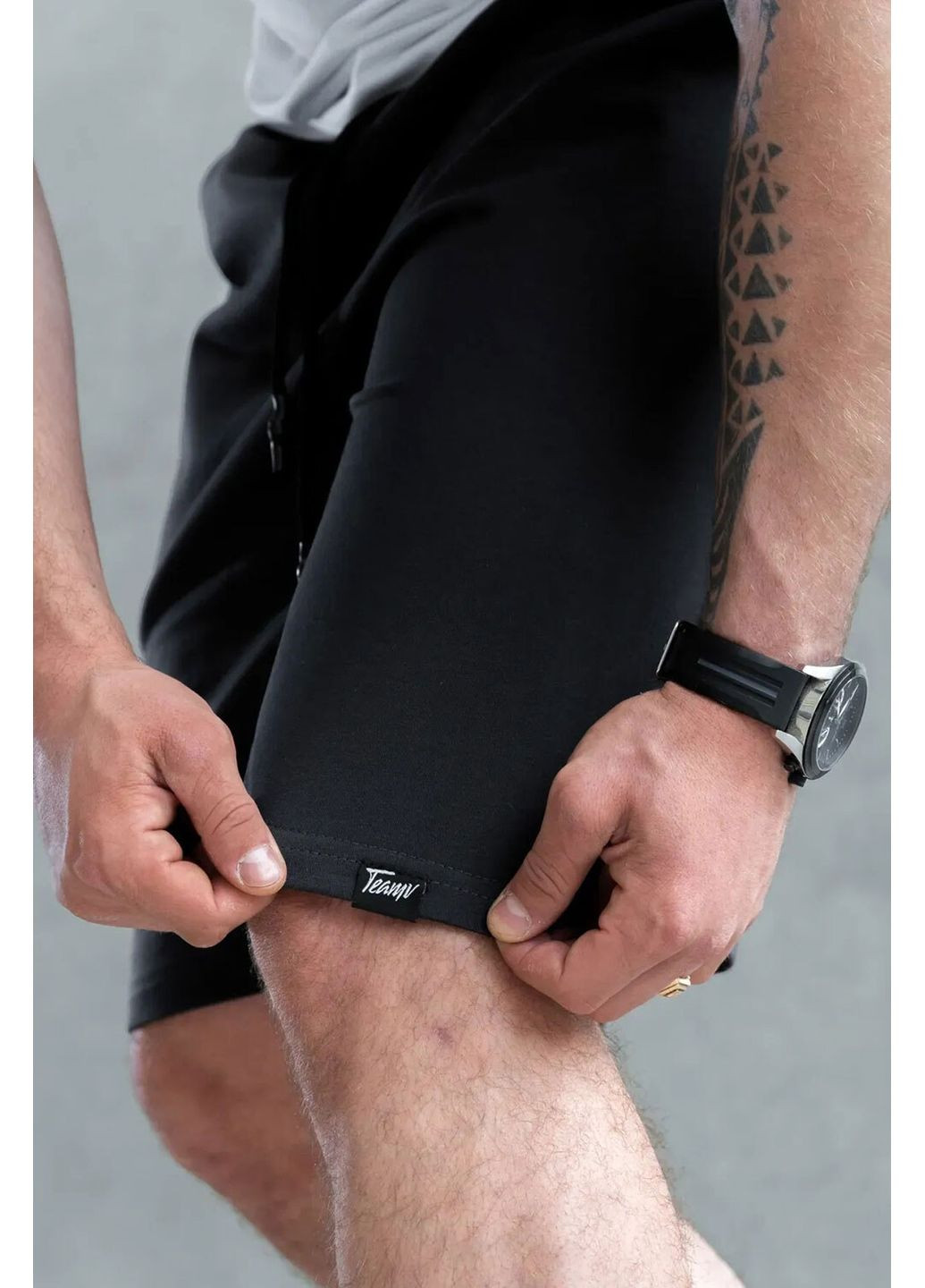 Шорты мужские однотонные повседневные трикотажные из хлопка simple classic черные Teamv (337115762)