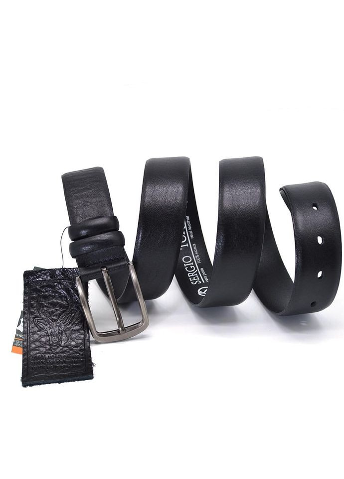 Ремінь зі шкіри оленя 35 мм чорний, класична пряжка st228674 нікель Sergio Torri (358052606)