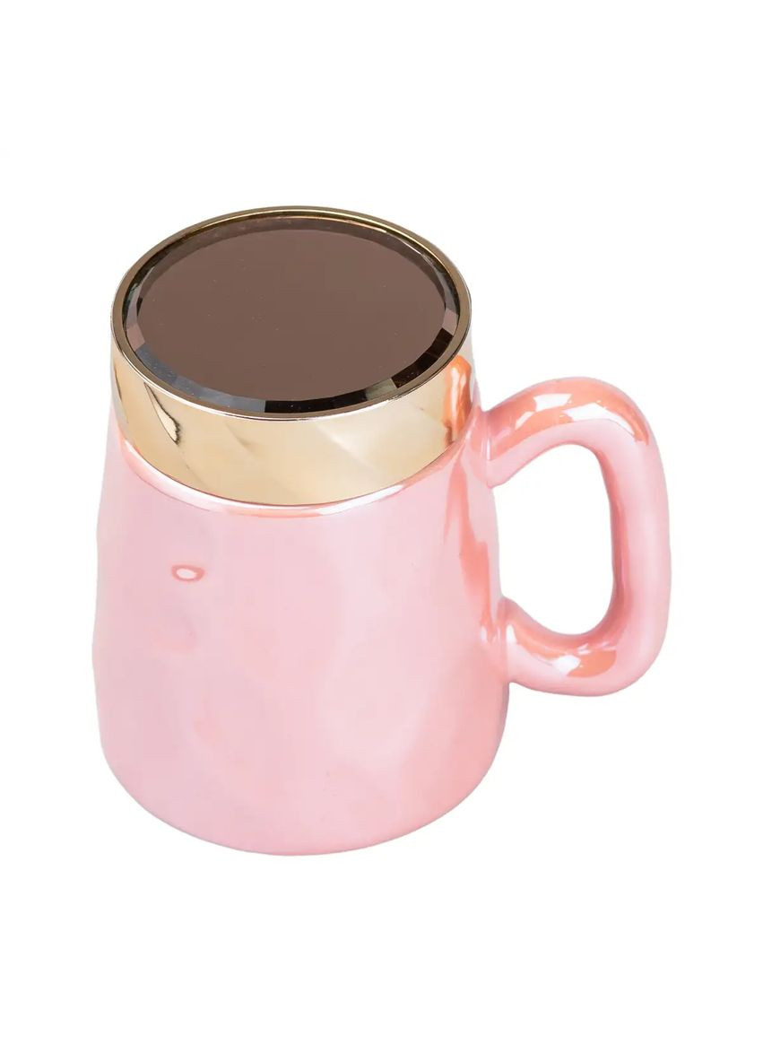 Чашечка керамическая 450 мл в зеркальной глазури с крышкой, розовый TS Kitchen (323160086)