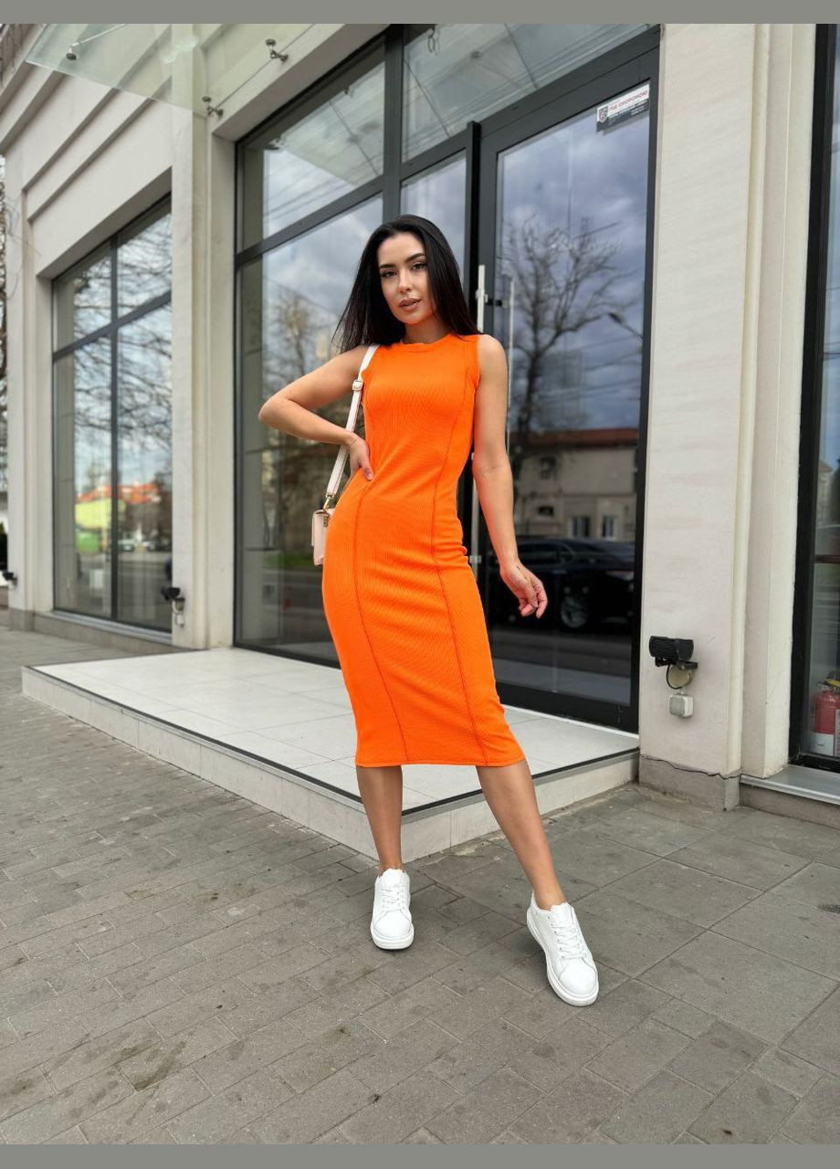 Оранжевое повседневный платье мили приталенное popluzhnaya