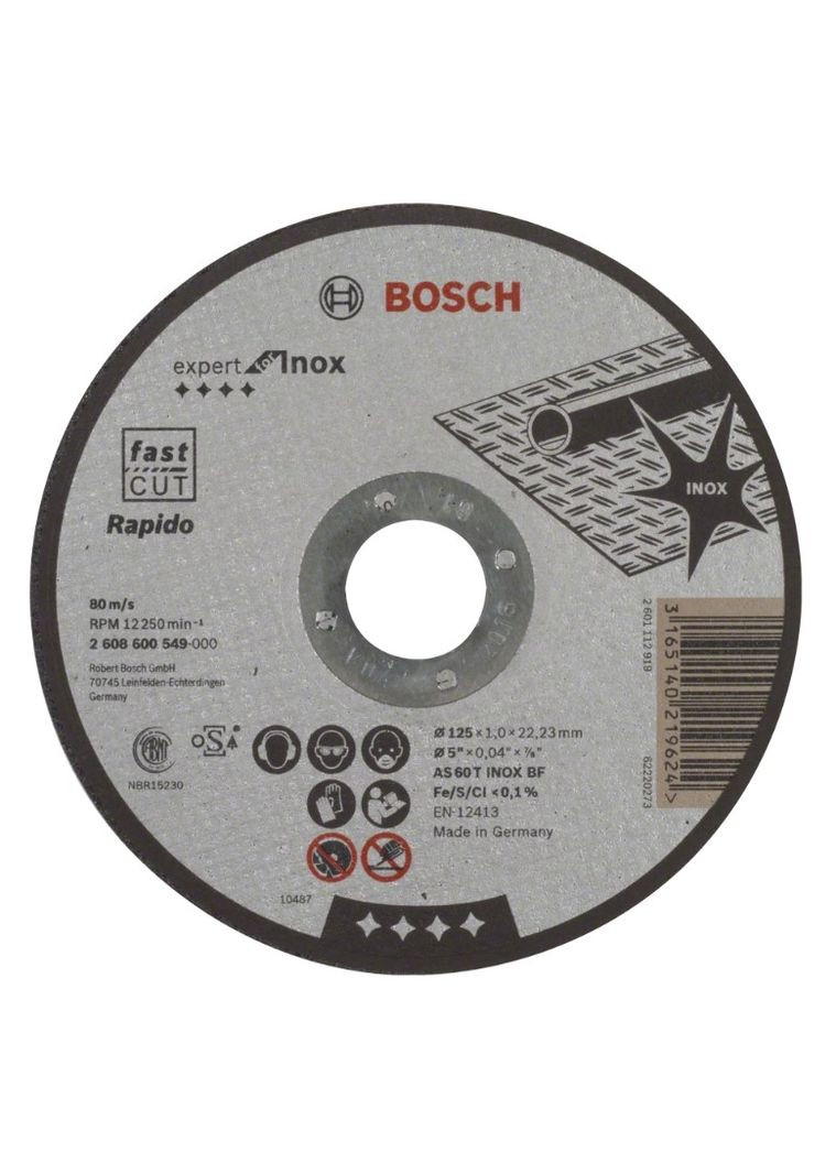 Відрізний диск Expert for Inox Rapido (125х22.23 мм) круг по нержавіючій сталі (23238) Bosch (267819131)
