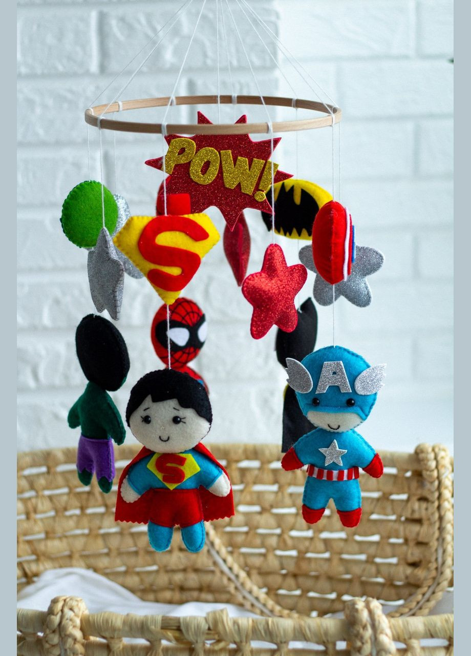 Детский мобиль на кроватку для младенцев WooolyWool «Супер-герои» No Brand (342757893)