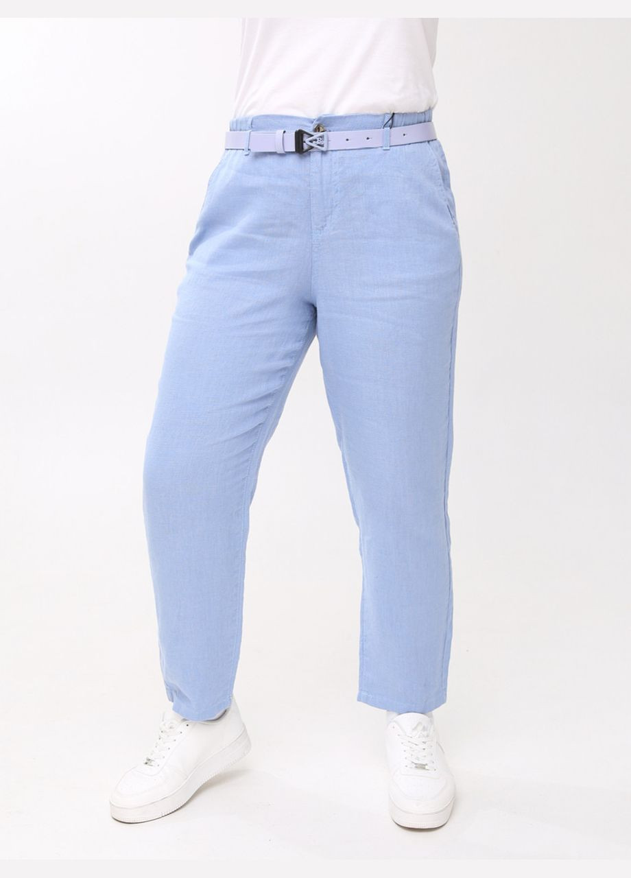Брюки женские голубые прямые льняные большой размер CARMITO Пряма (297373584)