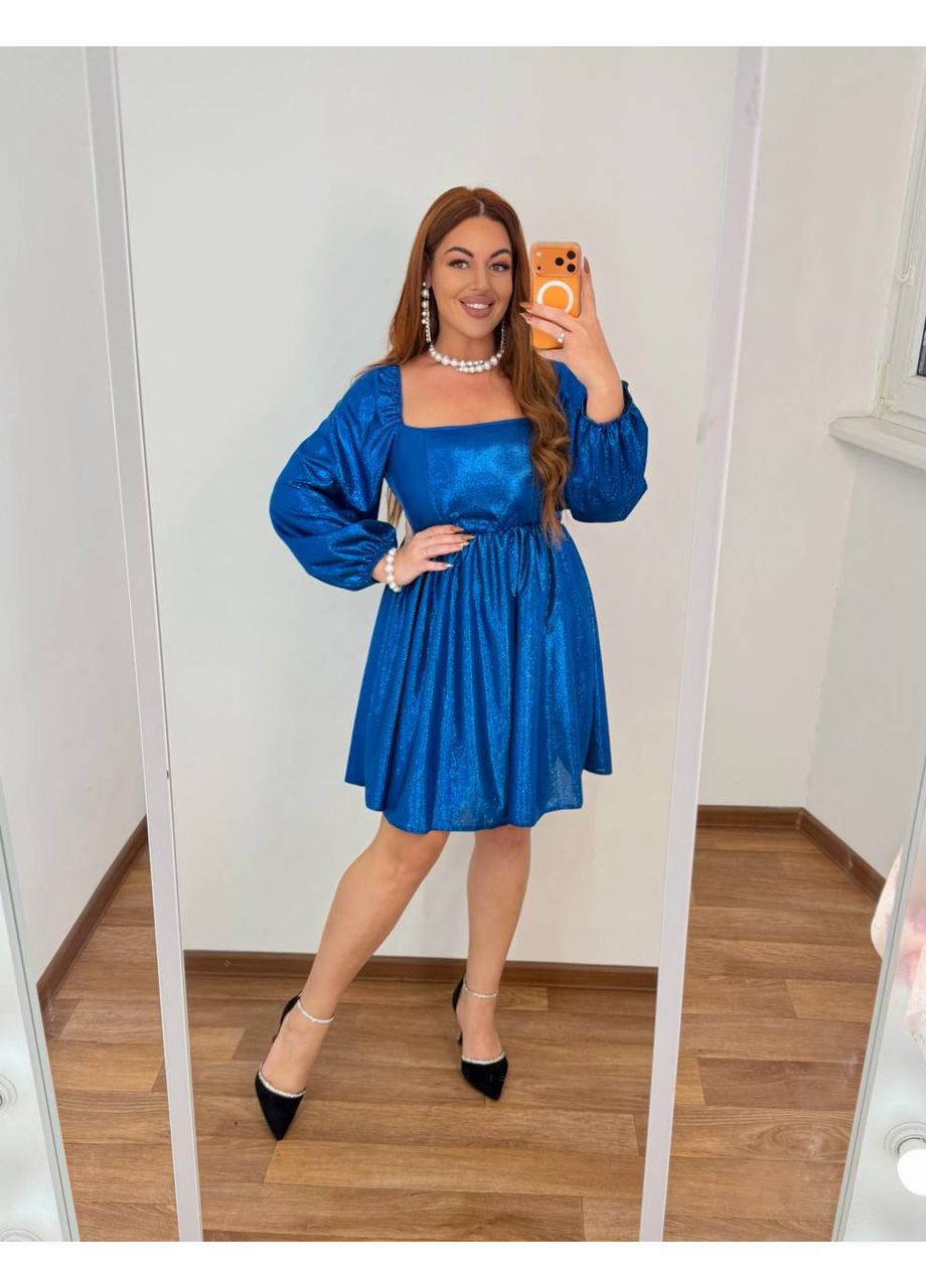 Синя вечірня сукня з тканини соти глітер — замір в описі DK/DL Мода без кордонів однотонна