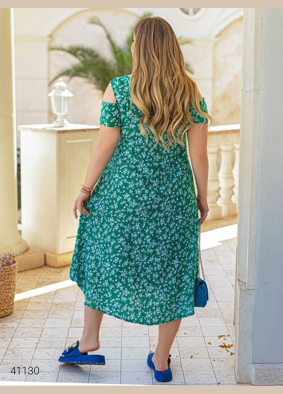 Зелена повсякденний сукня з вирізами на плечах Liton з квітковим принтом
