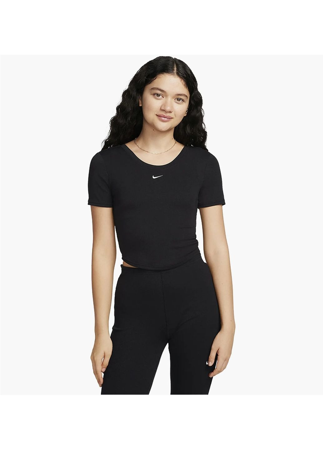 Футболка жіноча Sportswear Chill Knit Tight Scoop-Back Short-Sleeve Mini-Rib Top Black Nike - (365961695)