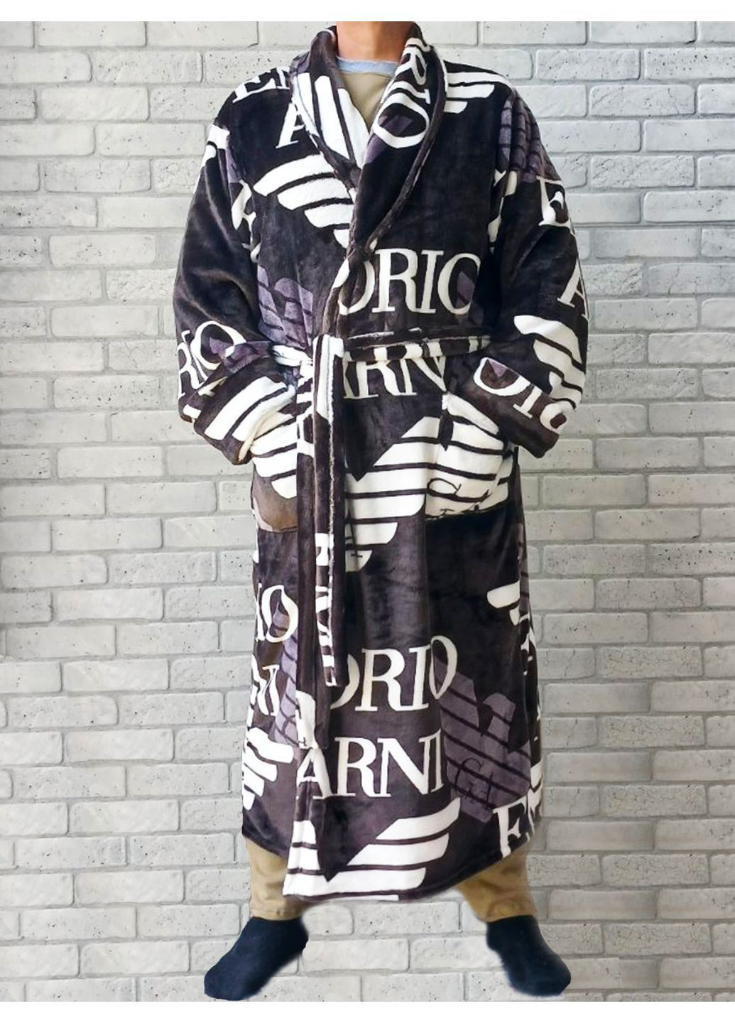 Зимовий чоловічий халат з кишенями довгий No Brand (364237311)