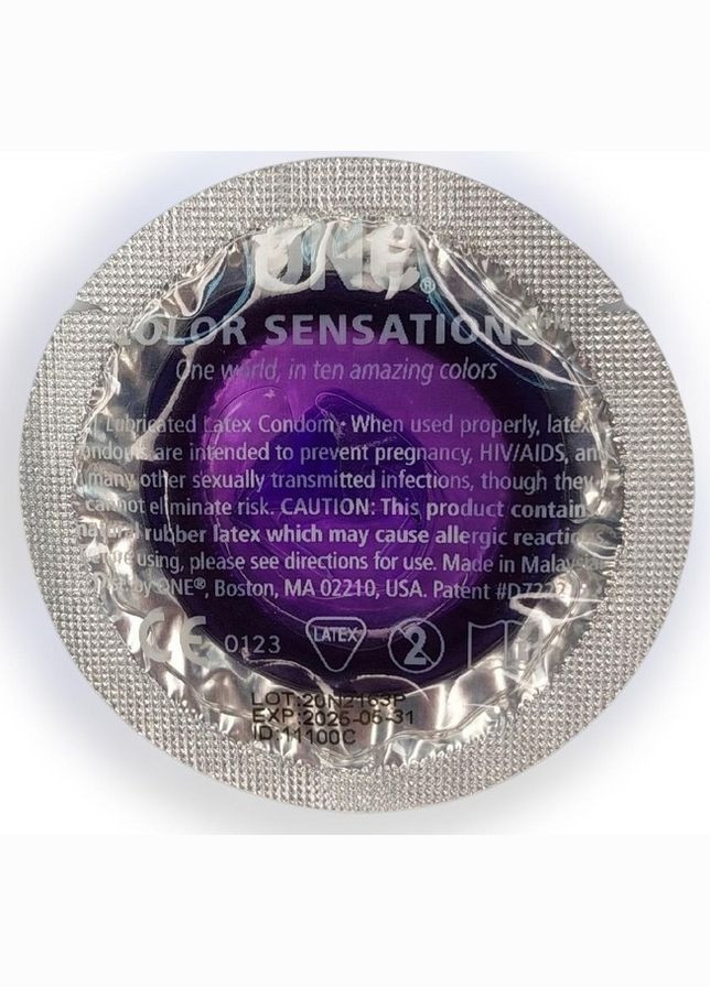 Набор латексных презервативов Color Sensation c силиконовой смазкой фиолетового цв(цена за 5 шт) One (335039146)