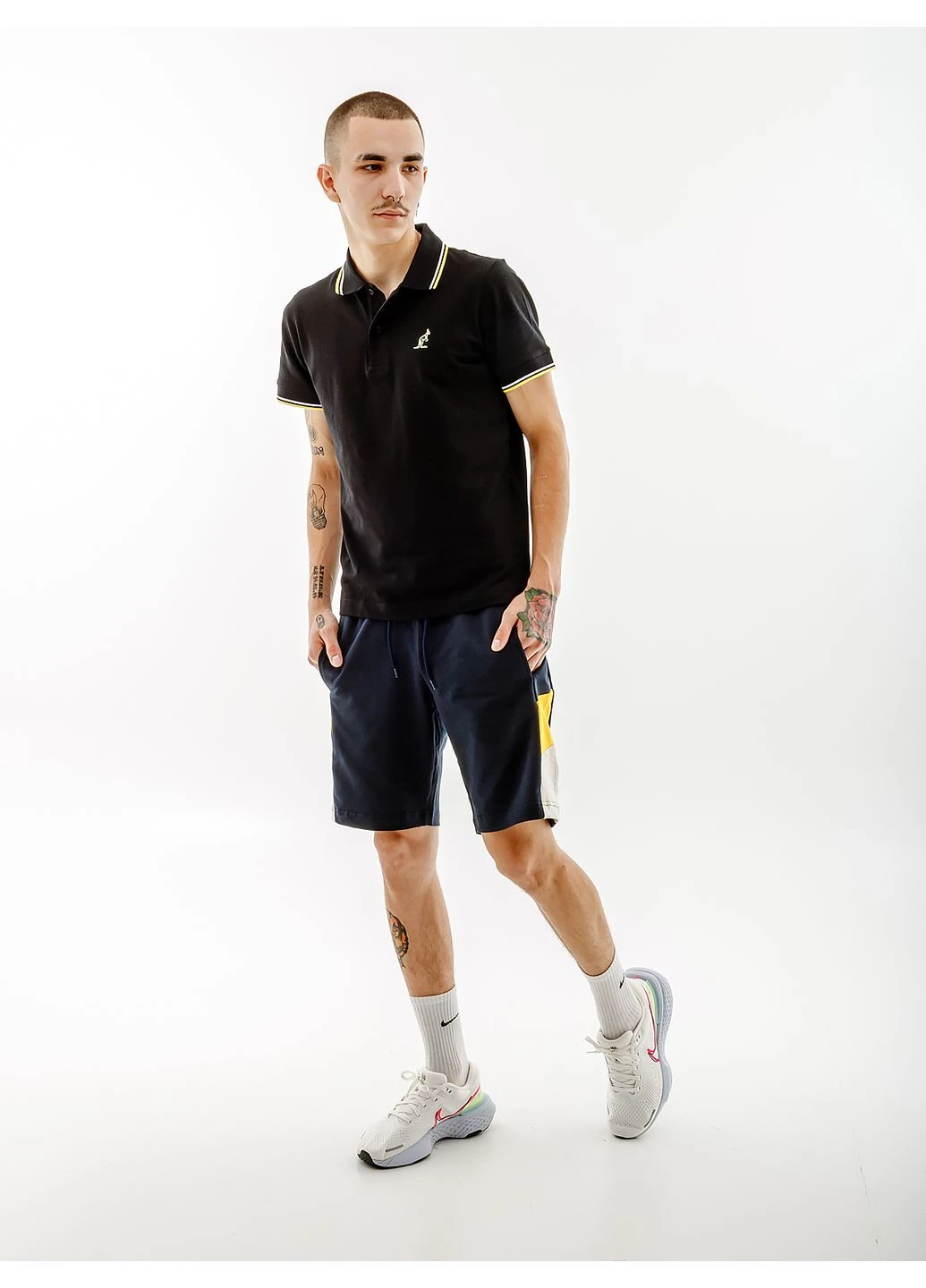 Черная футболка-поло 2-полоски pique polo s-fit black lsupo0004-003a для мужчин Australian