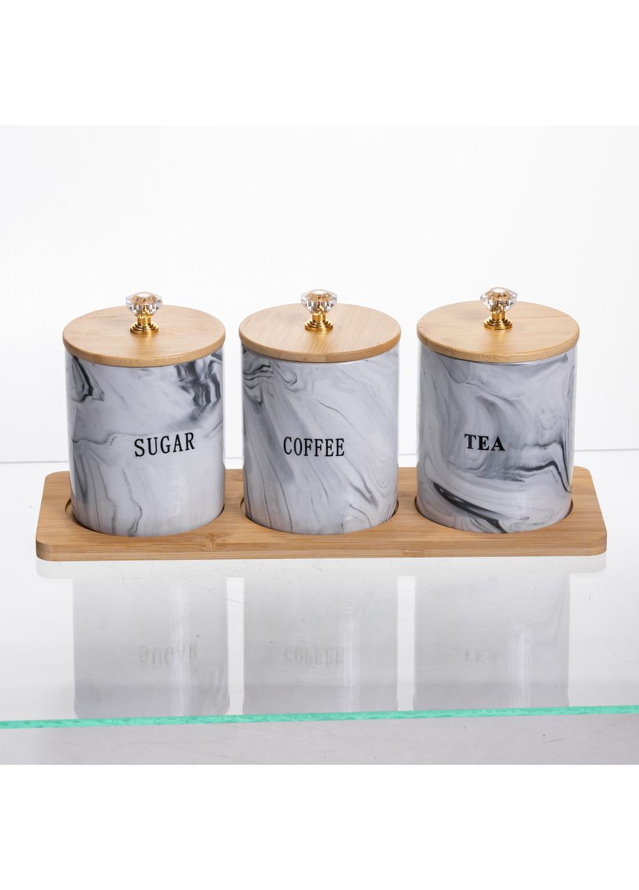 Набір фарфорових банок 3 шт з бамбуковими кришками для зберігання чаю кави цукру сипучі продукти Yiwu (370432242)
