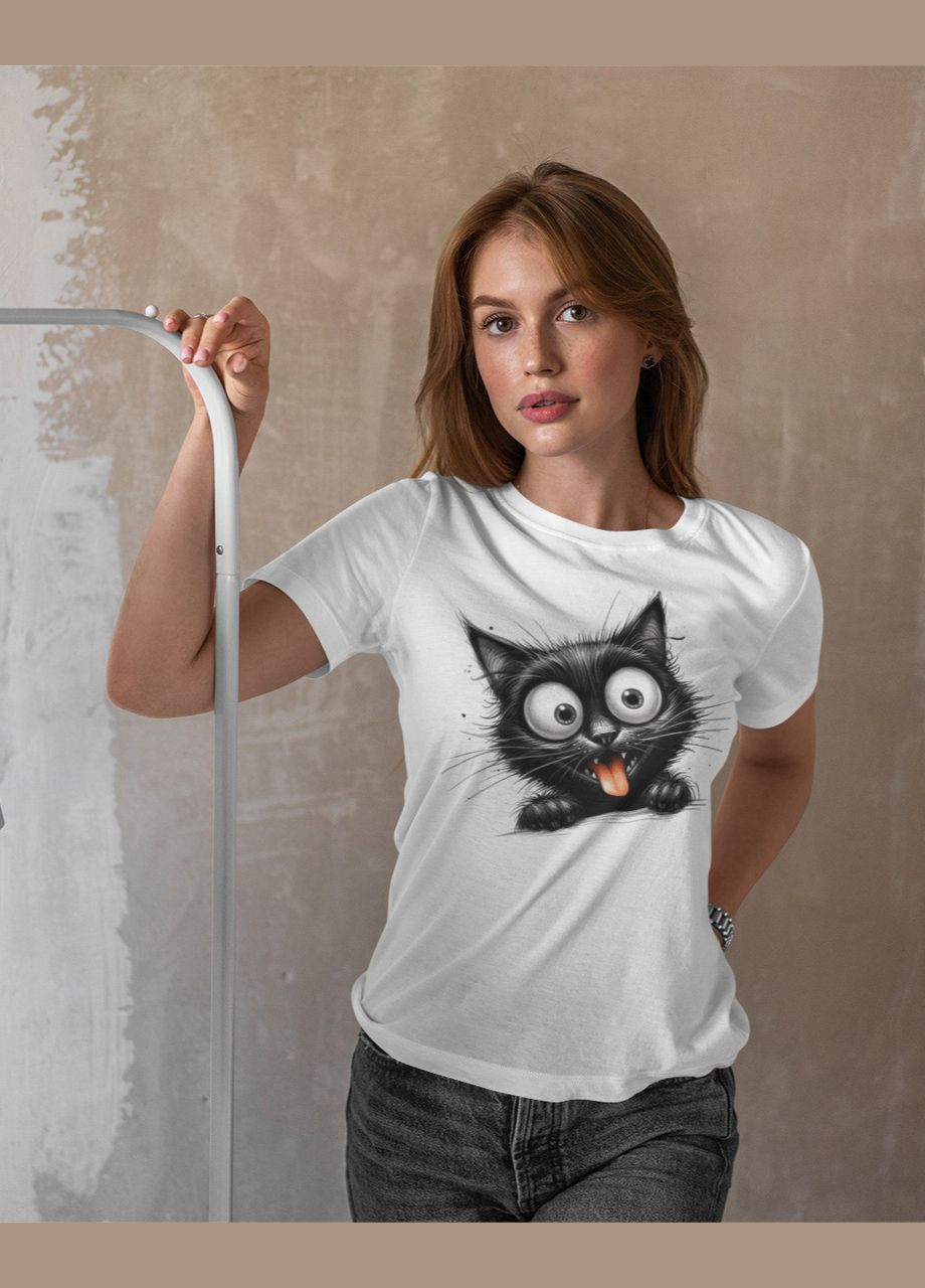 Женская футболка с котом белая Mishe 2000409 - (298285453)