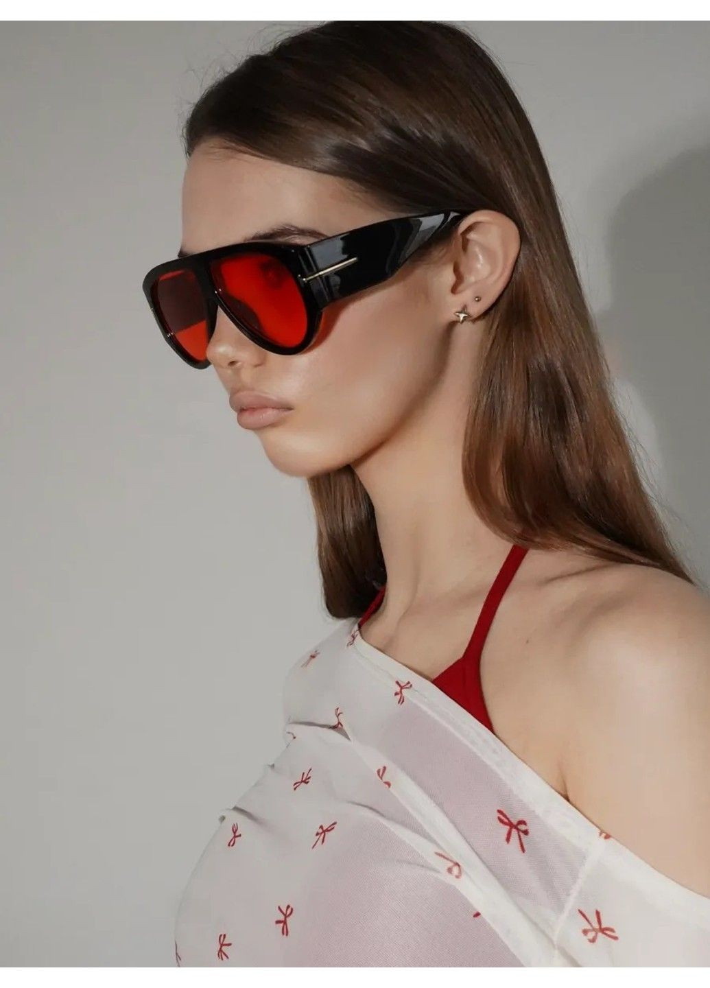 Очки солнцезащитные авиатор Frog TF черные с красными линзами No Brand (361678729)