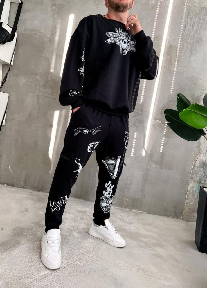 Костюм світшот штани дтф чорного кольору стильний оверсайз No Brand (307151818)