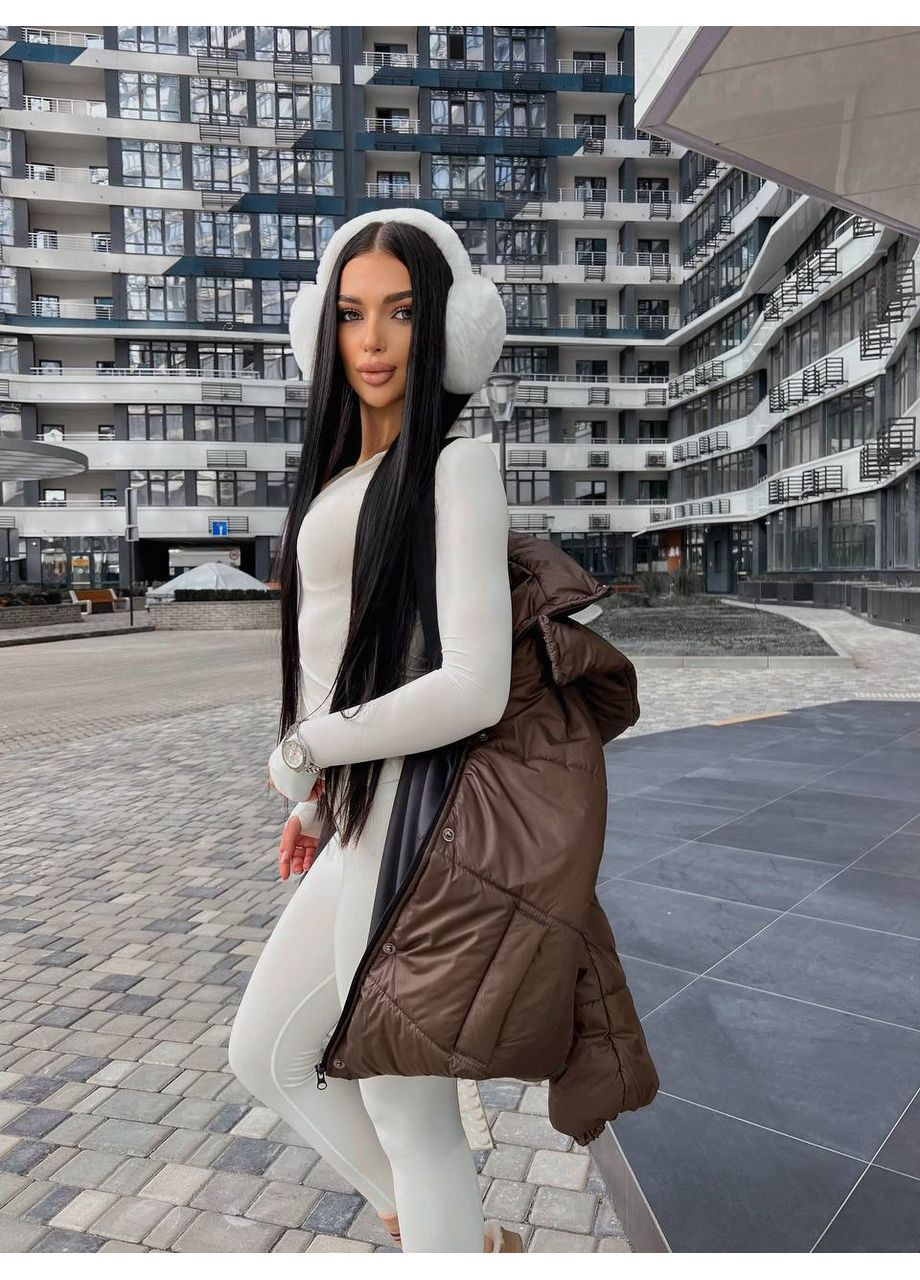 Коричневая зимняя женский зимний пуфер с куличом и внутренними лямками — замеры в описании куртка-пальто DK/DL Мода без кордонів