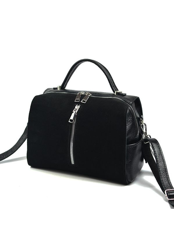 Черная замшевая женская кожаная сумка через плечо с ручкой и длинным ремешком Serebro (278260585)