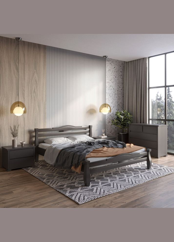 Двоспальне дерев'яне ліжко Монако (RAL9011) 140х200 см (MBG-4336) Mebigrand (368278082)