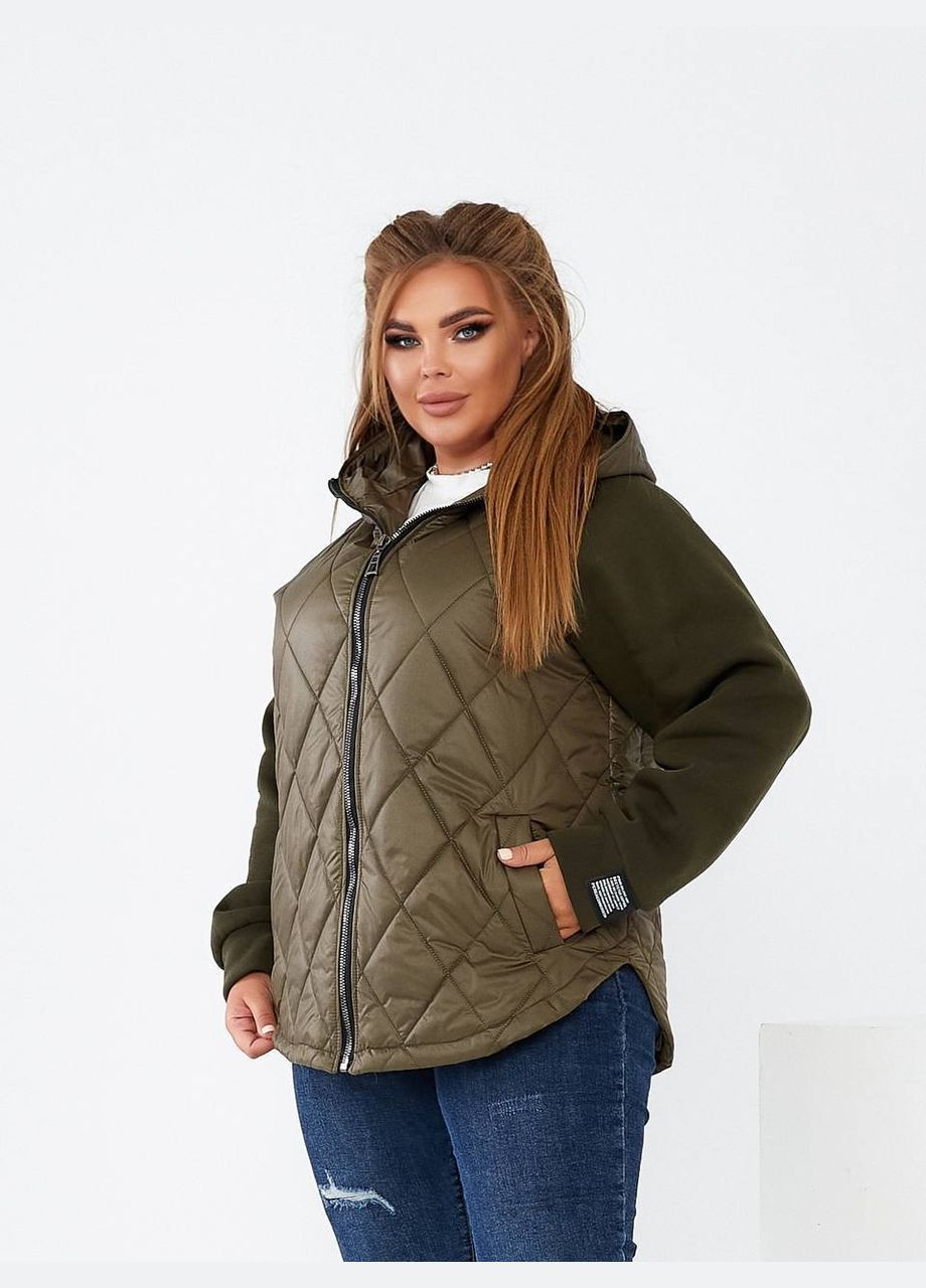 Оливкова (хакі) демісезонна жіноча демісезонна куртка з капюшоном коротка No Brand