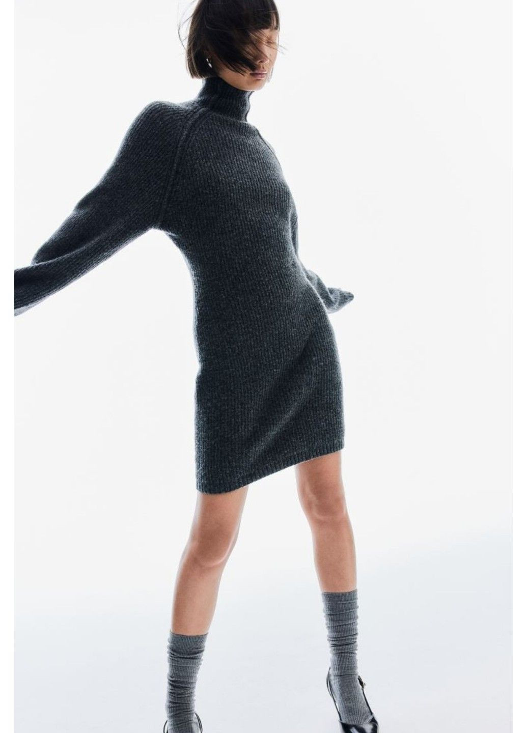 Темно-сіра повсякденний жіноча сукня в рубчик з високим коміром н&м (57963) xs темно-сіра H&M