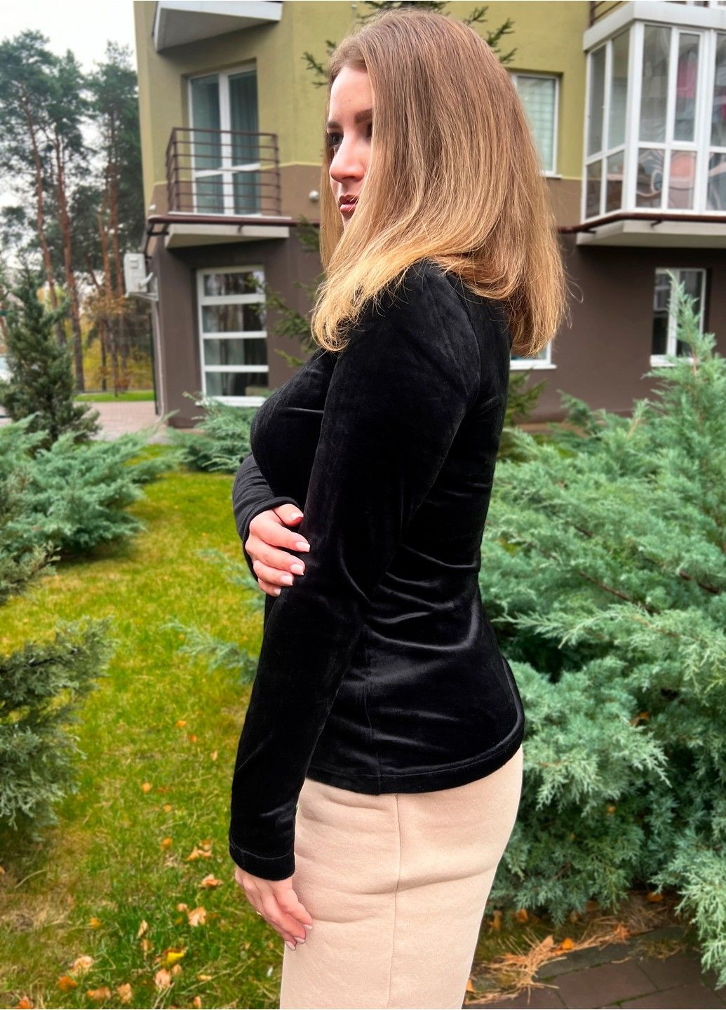 Черный водолазка женская велюр Жемчужина стилей однотонный без декора (312037895)