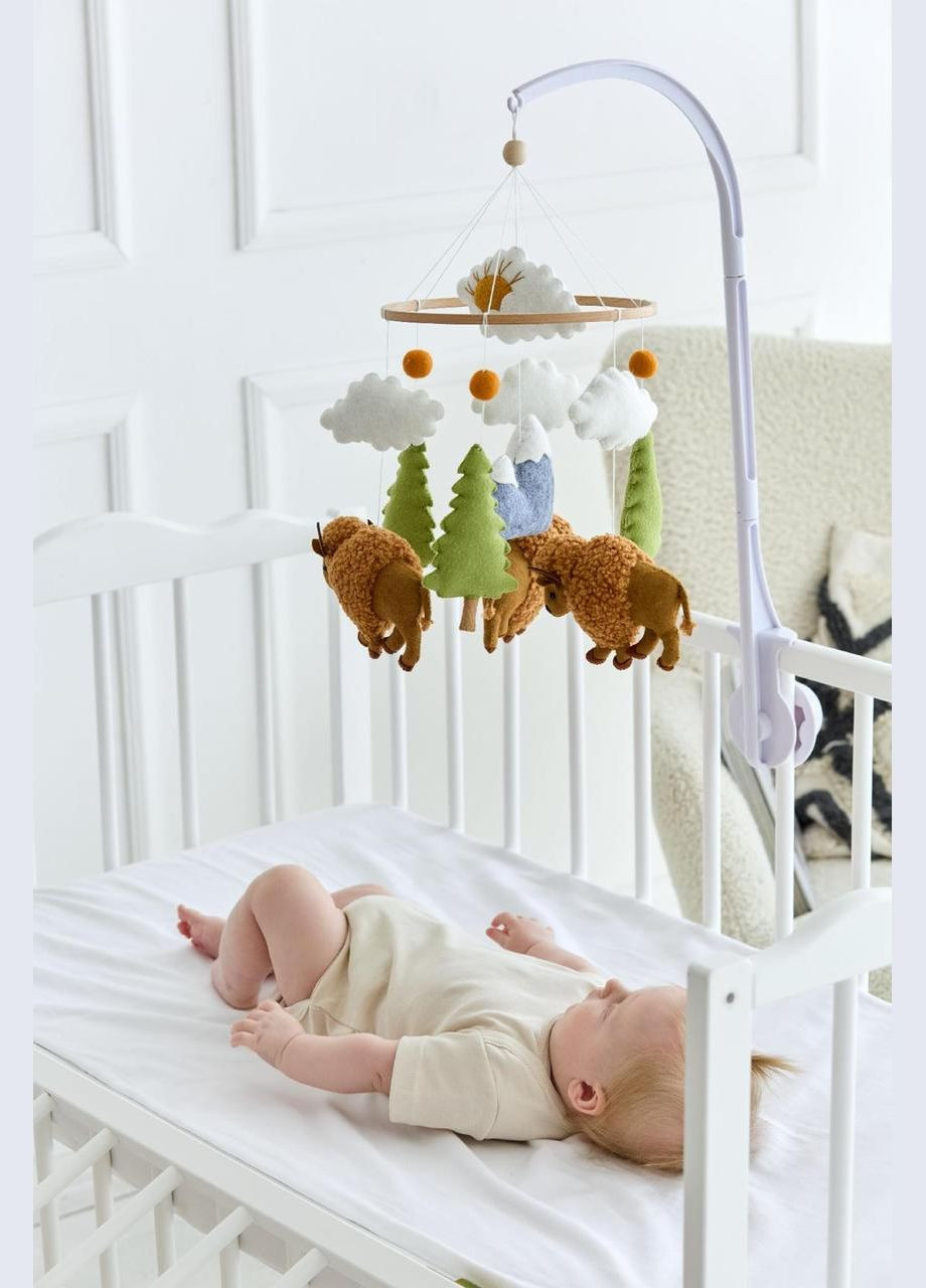 Дитячий музичний мобіль на ліжечко для немовлят WoollyFox "Бізони" на 35 мелодій No Brand (342757814)