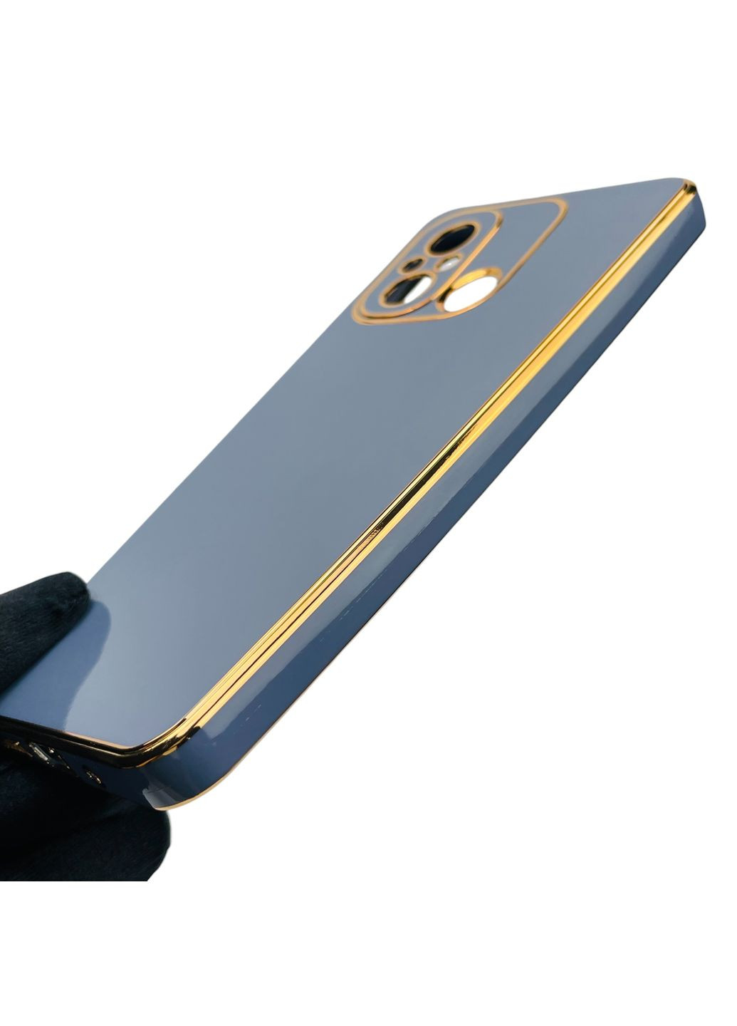 Чехол для Poco C55 глянцевый с золотой окантовкой с защитой камеры на сяоми поко с55 синий Xiaomi (366019392)