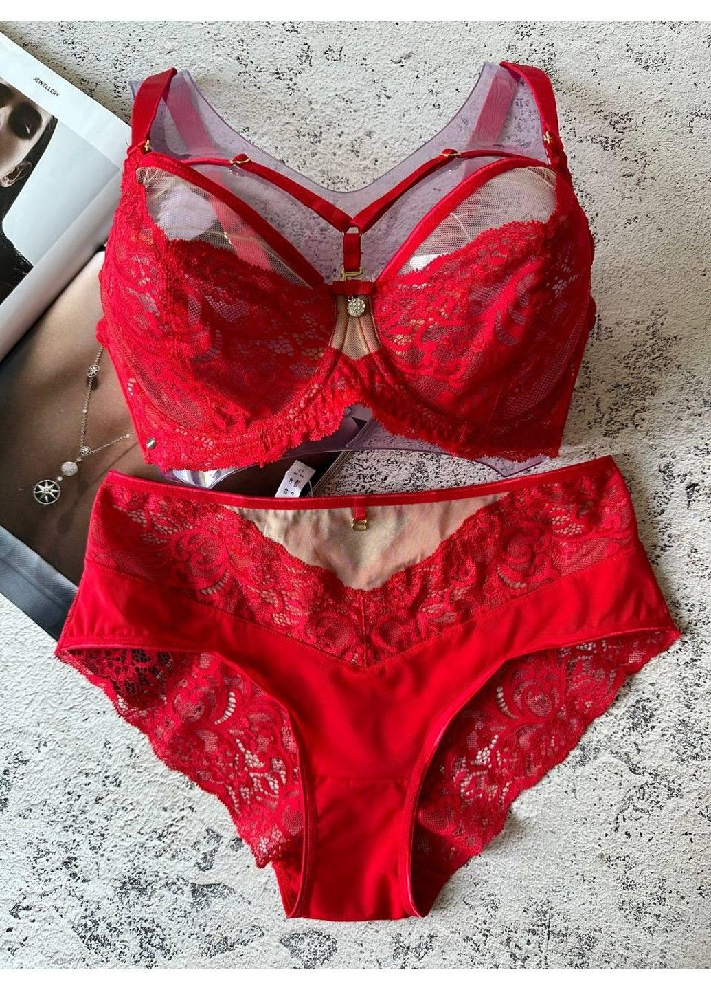 Червоний червона жіноча білизна зі стрепами комплект Lanny Mode