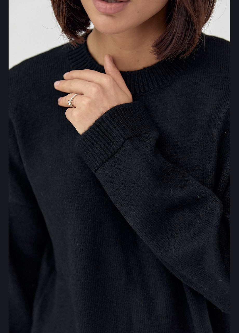 Черный зимний женский вязаный джемпер оверсайз - черный Lurex