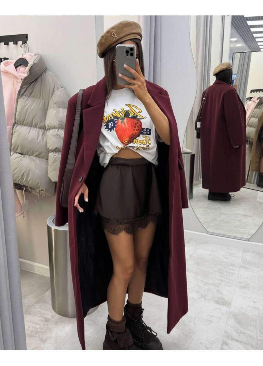 Бордовое демисезонное Женское пальто на подкладке стиль оверсайз Adelante