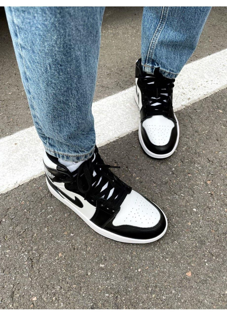 КРОССОВКИ ЖЕНСКИЕ NIKE AIR JORDAN 1 RETRO MID BLACK WHITE НАЙК АИР ДЖОРДАН No Brand чёрные демисезоны (367175626)