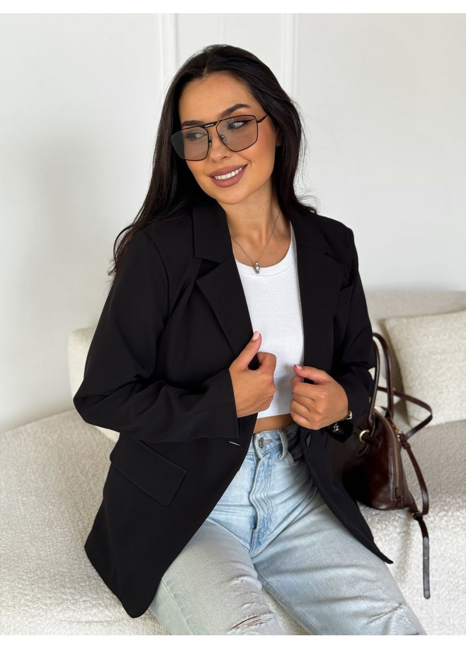 Черный женский женский пиджак No Brand однотонный - демисезонный