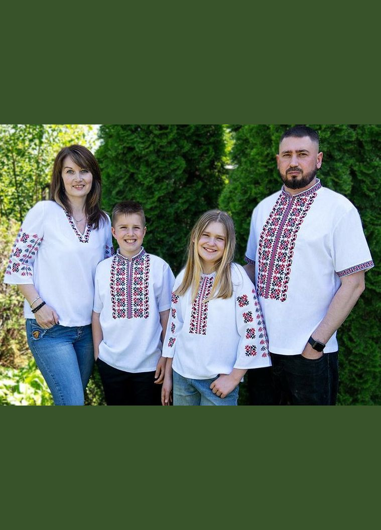 Белая детская вышиванка на девочку белая, лен, красно-черная вышивка V&V узор орнамент лен (346055750)