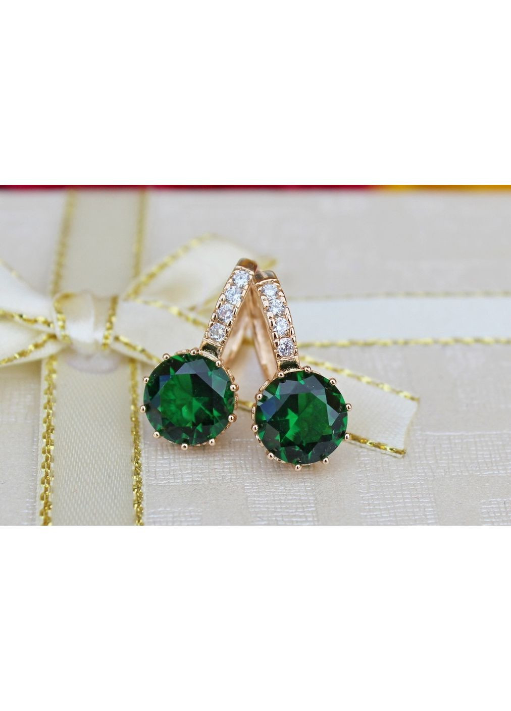 Сережки з великим зеленим каменем і круглою застібкою 2 см золотисті love-shopping Xuping Jewelry (355800576)