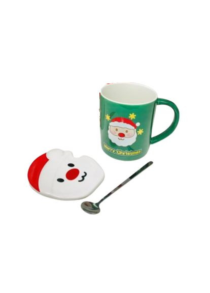 Новорічна чашка 102-1059-2 "Новорічна 2024" кераміка з кришкою та ложкою 380 мл Olens (365605211)