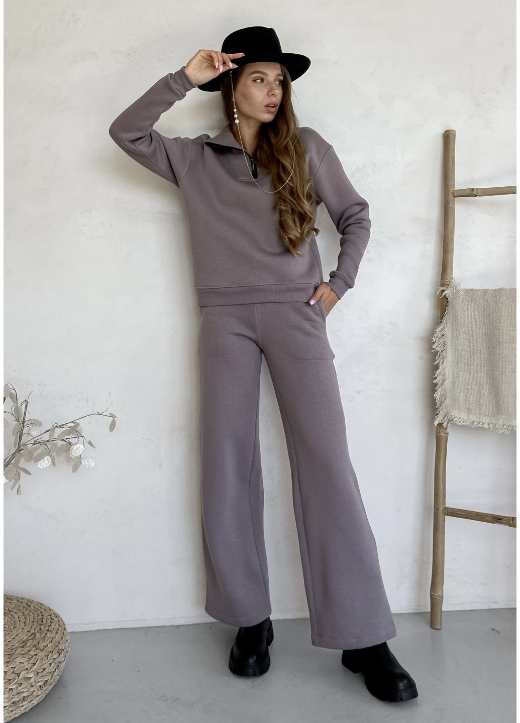 Зимний женский костюм на флисе с широкими штанами и кофтой на замке (солоха в подарок) Merlini Клермон (366074288)